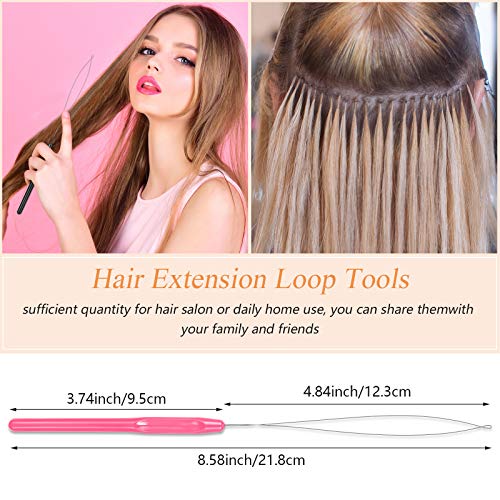 Chuangdi 20 Pieces Hair Extension Loop Threader Hook Needle Tool, Pink - color: Pink