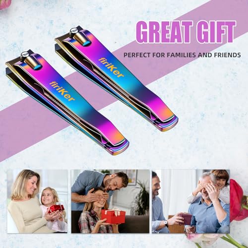 FiriKer 2 Pcs Rainbow Nail Clippers Set, Fingernail and Toenail Clippers - color: Rainbow