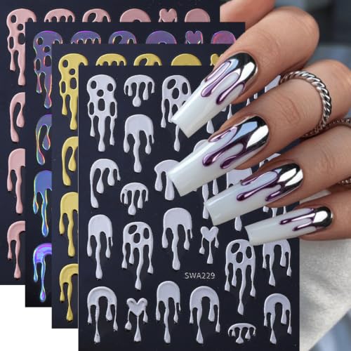 Halloween Nail Art Stickers Gothic Spooky Nail Art Decals 4 Sheets 3D Self-Adhesive Stickers Gold Laser Silver Rose Gold Silvery Horror Drip Nail Decals for Women Halloween Nail Supplies Decorations - color: Halloween Style10