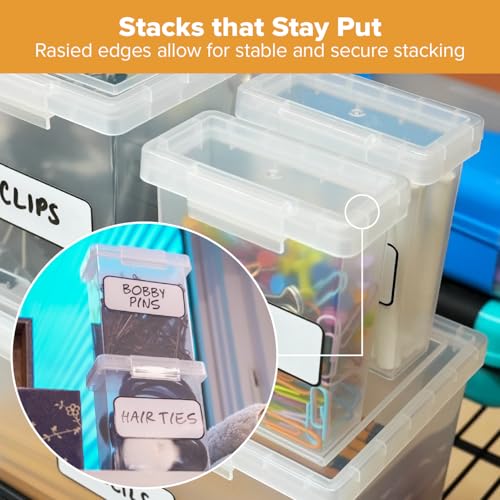 Bostitch Konnect Storage Containers with Lids, Office Organizer, Clear Plastic Box, Stackable for Crayons, Q-tips, Office Supplies, Labels, 0.5 Qt, 2 Pack - size: 0.5 Qt 2 Pack