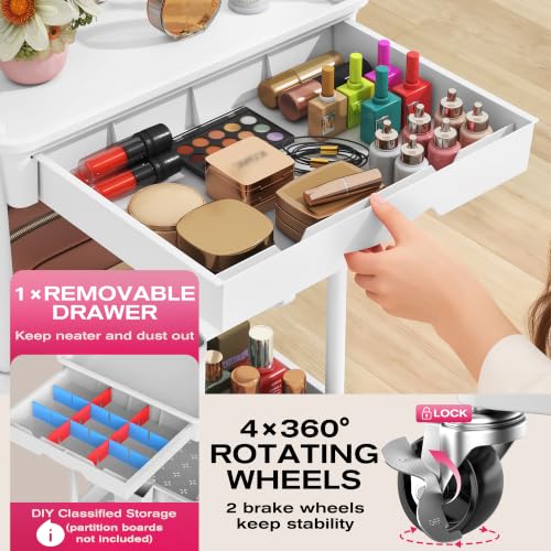 Goovilla Rolling Makeup Organizer Cart with Removable Drawer, 4 Tier White - color: White, size: 4 Tier