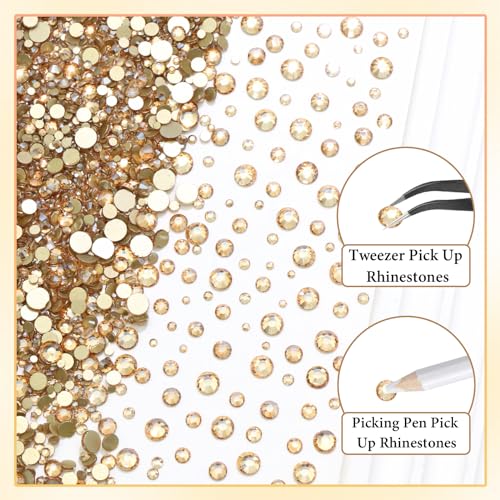 4000Pcs Champagne Gold Flatback Rhinestones for Crafts,6 Sizes Gold Crystal Rhinestone for Nail Gems Jewels Glitter Glass Diamond for Nails Design DIY Face Makeup Tumblers Clothes Stones Decoration - color: Champagne