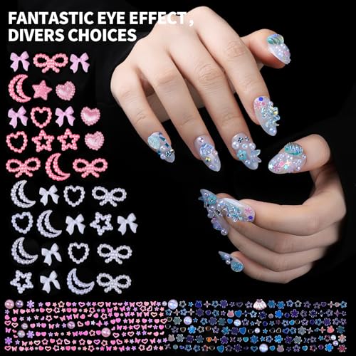 FANDAMEI 24 Grids Nail Embellishments, Fingernail Jewelry with B7000 Glue*2