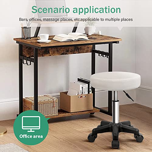 FURWOO Round Rolling Stool Height Adjustable Stool with Wheels for Spa Salon Massage White - color: White