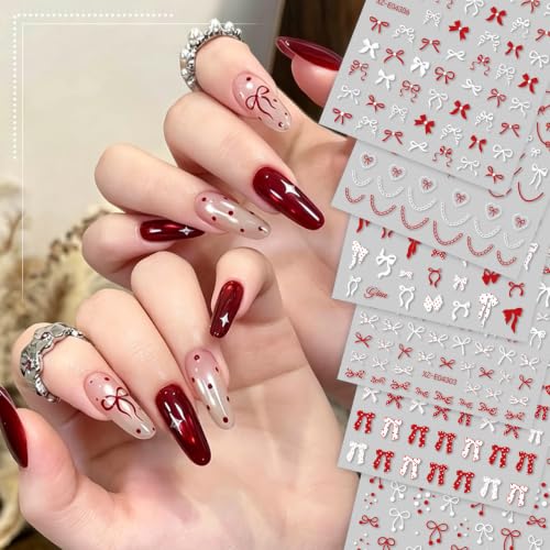 12Sheets Red & Black Bow Nail Art Stickers Christmas Bow Nail Decals - color: Style-34