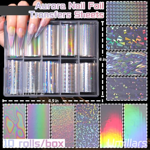 10-Roll Aurora Nail Foil Transfer Sheets Clear Laser Holographic Nail Foils - color: Clear Aurora Foil_02