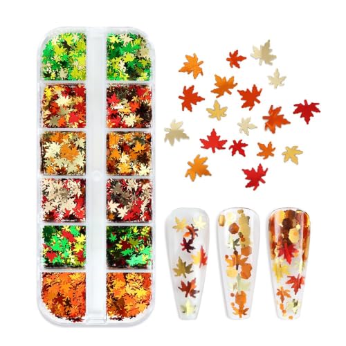 12 Grids Fall Maple Leaf Nail Glitter - color: Color 17