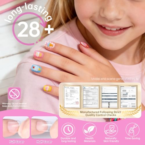 Krofaue Kids Fake Nails - Squared Half Matte Acrylic Nail Tips - color: 240 PCS Half Matte Squared Oval Kids Nail Tips