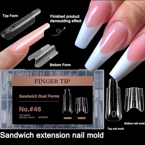 280Pcs Sandwich Dual Nail Forms 14sizes Quick Building Gel Nail Extensions-Dual Form with Reusable Top and Bottom Mold Tips (No.#46 (280Pcs)) - size: No.#46 (280Pcs)