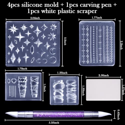 Laza 4pcs 3D Chain Silicone Nail Molds, Multiple Shapes Necklace Nail Molds - color: Starry Chain Silhouette