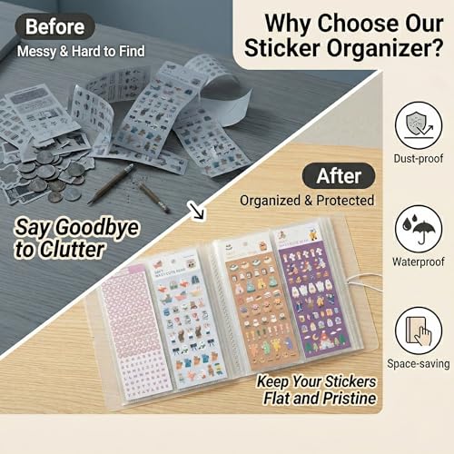 Sticker Organizer Album, 104 Pockets For Small Sticker Sheets - size: Small(2.8" x 7.9“)