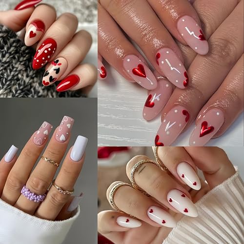 8Sheets Heart Nail Stickers Red Love Nail Decals 3D Self-Adhesive Valentine's Day Nail Art Stickers White Black Heart Nails Design Little Love Hearts Nail Supplies for Women Girls Acrylic DIY Manicure - style: red heart