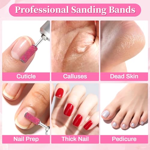Sanding Bands for Nail Drill - #120, #180, #240 Grit Fine 3.1mm Mini Nail Files with 1pcs 3/32 Drill Bit for Cuticle, Acrylic Gel, Pedicure, Manicure Art Supplies Essentials for Nail Tech - size: 3.1mm