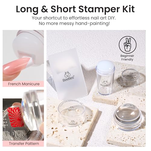 Beetles Nail Stamp French Tip Tool 4Pcs Short Clear Silicone Nails Stamping - color: D - Clear-4