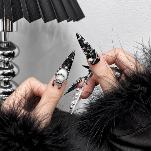 100PCS 3D Metal Punk Nail Art Charms, Silver Black Gothic Y2K Nail Studs, Rivets Spikes Beads Rings Alloy Nail Jewelry for DIY Manicure Salon Decoration (Punk) - color: Punk