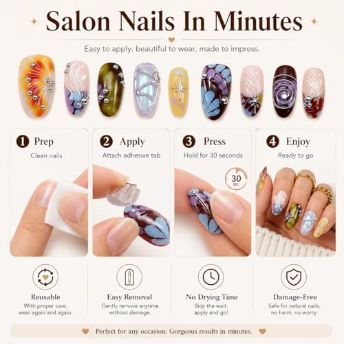 10pcs Handmade Press On Nails Almond, Color Gradient Fake Nails With 3d Silver Rivets, Swirl & Polka Dot Texture, Glossy Y2k Reusable False Nails For Women Salon‑Grade Nail Art(Size S) - color: DXR-309, size: S