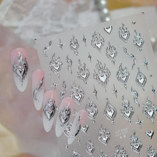 SOFTSOUL 5D Embossed Nail Stickers – Premium Salon-Grade Nail Art Stickers, Self-Adhesive Nail Decals, Long-Lasting, Detailed Textured Designs, Easy DIY Manicure, Home or Salon Use (Flaming Heart) - color: Flaming Heart