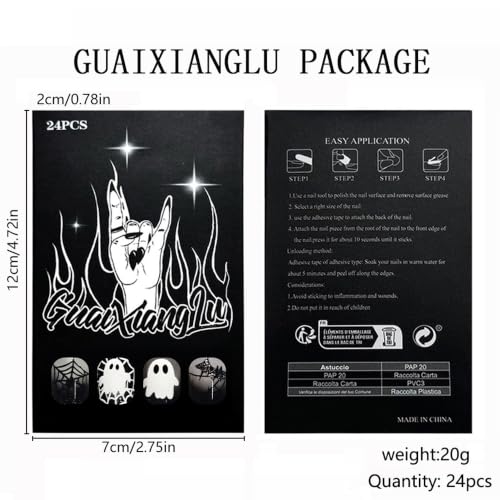 Halloween Press On Nails, Almond Ghost Bat Spiderweb Design, Black Gray - color: style 22