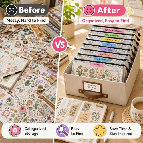 12 Pcs Sticker Storage Organizer Clear Zipper Pouches (Mixed Size) - size: Mix Size