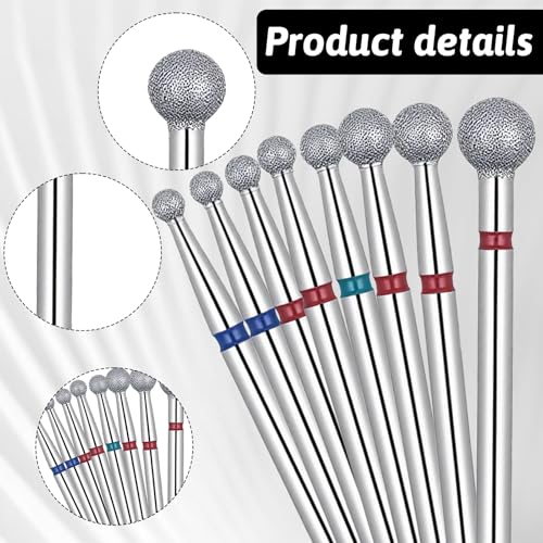 8 PCS Cuticle Ball Bit Nail Drill Bit Sets Ball Drill Bits for Nails Various Sizes 3/32 Inch Professional Manicure Pedicure Nails Salon Tools for Nail Technician