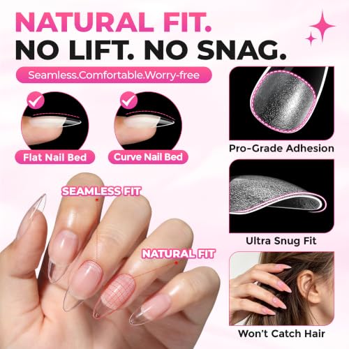UNA GELLA Medium Almond Gel Tips Nail Kit, Pre-Etched Nail Tips 120PCS