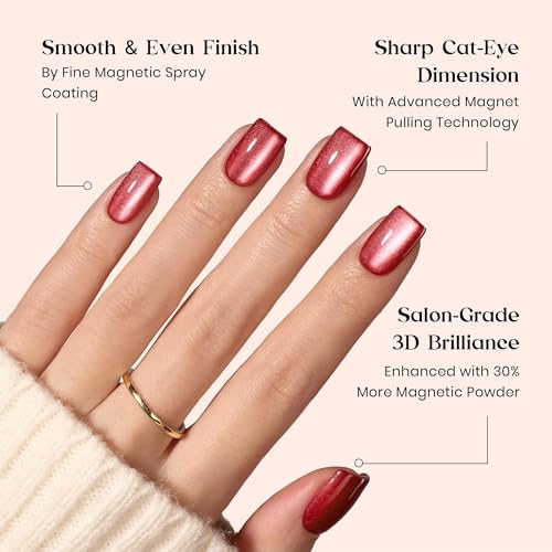 Beetles X Press Cat Eye Nails - 7 Colors Short Square Press On Nails - color: 4 - Midnight CatEye - S