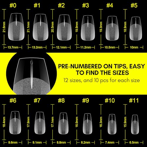 Makartt Coffin Fake Nail Tips: Medium-Short Full Cover Pre-shape Gel Nail Tips Half Matte Soft Clear Acrylic False Nails, 12 Sizes Press on Nail Extension DIY Salon Home Gifts for Women 120pcs