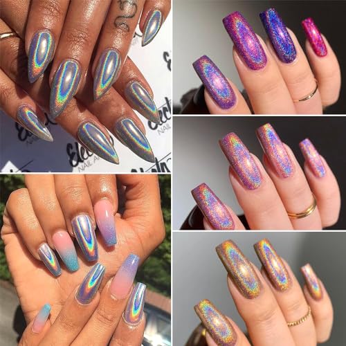 10 Colors Holographic Nail Powder, Holo Aurora Iridescent Metallic Mirror Laser Effect Chrome Pigment Glitter Dust for Salon Home Nail Art DIY Decorations - color: 10pcs Holographic Powder