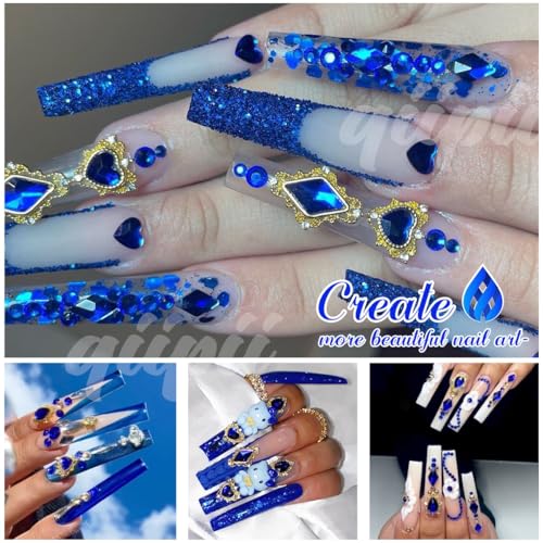 24pcs Blue Nail Rhinestones Luxury Nail Charms Sapphire Heart Charms for Nails 3D Big Royal Blue Nail Gems Crystals Diamonds Jewelry Stones Alloy Nail Art Studs Nail Art Decor for Arylic Nails Crafts - color: Luxury Charms - Blue, size: 1 Box