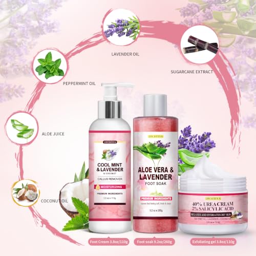 Aloe Lavender Foot Soak Set Salts Foot File Urea Cream Callus Remover