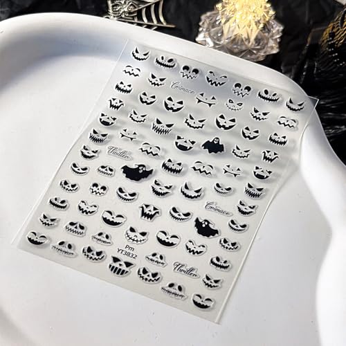 Halloween Nail Stickers for Nail Art Jack O Lantern Pumpkin Grimace Nail Art Stickers Ghost Holiday Cute 5D Embossed Black Nail Decals Self-Adhesive Nails Supply Manicure Sliders for Nails Decoration - color: Halloween Style1