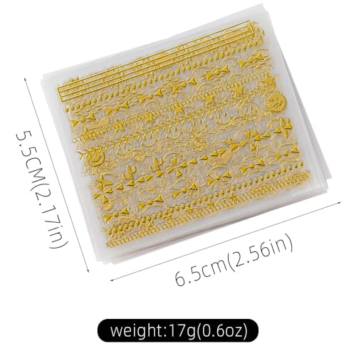 30 Sheets Gold Nail Art Stickersl, 3D Self-Adhesive Nail Decals - color: Gold-b