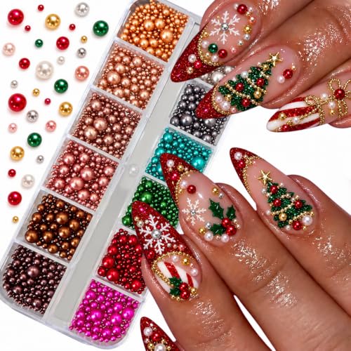 1 Box 12 Colors Cute Christmas Bedazzling Kit Xmas Nail Charms and Gems - color: Mix Colorful Christmas