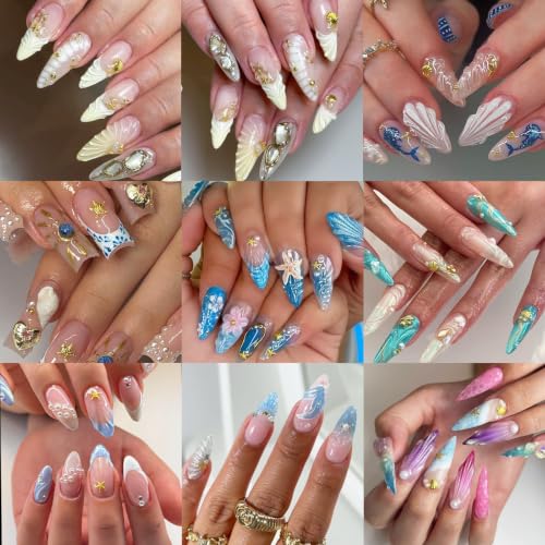 100PCS 3D Summer Ocean Resin Nails Charms Beach Seashell Starfish Gold Nail Charms Beads Star Sea Shell Nail Art Jewelry Summer Beach Nail Accessories for Women DIY Accessories (Starfish) - color: Starfish