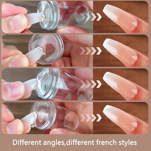 4Pcs Silicone French Tip Nail Stamp Kit, Soft Jelly Stamper with Replacement Nail Stamper Heads and Scraper for Home DIY Nail Salons