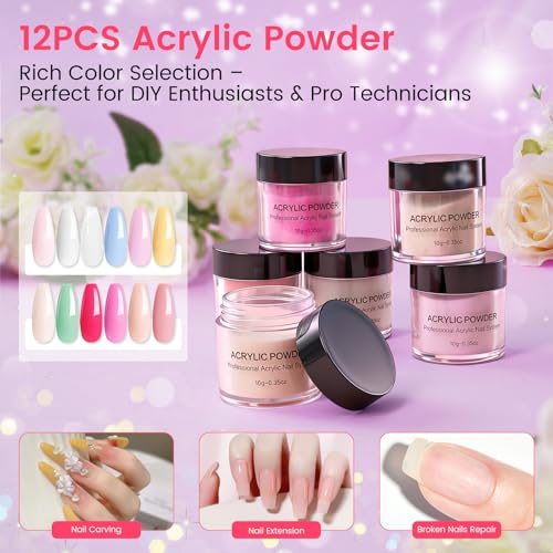 Acrylic Nail Kit for Beginners with Everything in Purple Gift Storage Bag - color: Bling Purple