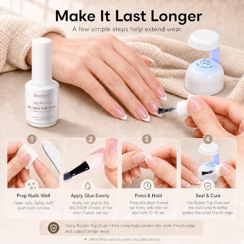 Beetles French Tip Press On Nail Kit- Short Almond 224Pcs Pink - color: B - Pink French - S