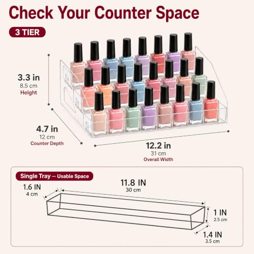 3-Tier Nail Polish Organizer, Clear PET Tabletop Display Rack - color: Clear - 3 Tier