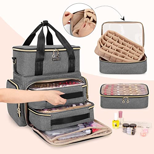 BAFASO 2 Layer Nail Polish Organizer Holds 70 Bottles and Nail Dryer, Gray - color: Gray