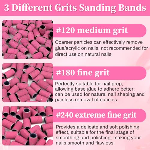 150 Sanding Bands for Nail Drill - 120/180/240 Grit with Drill Bit - size: 6mm