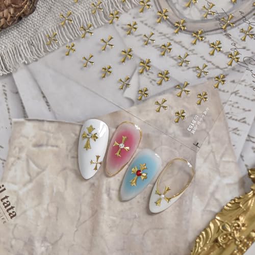 5D Embossed Nail Stickers, Premium Salon-Quality Self-Adhesive 3D Nail Art Decals, Refined Classic Designs for Easy DIY Manicure (Gold Cross) - color: Gold Cross