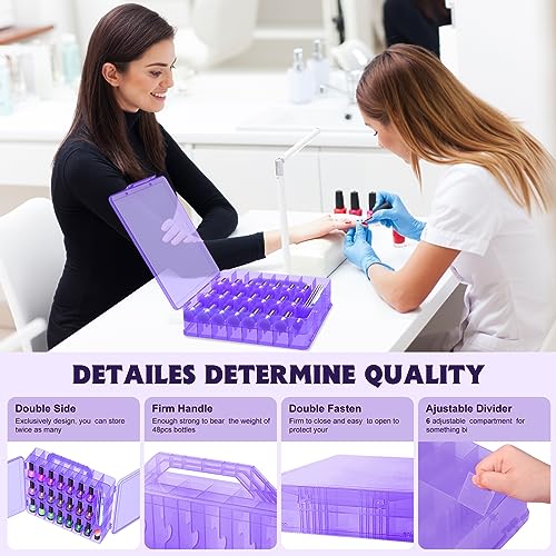 SUBAY Portable Nail Polish Organizer, Clear Double Side Nail Polish Holder,Gel Nail Storage for 48 Bottles with 6 Adjustable Dividers in Each Side Space Saver, Purple - size: 1 Piece Purple