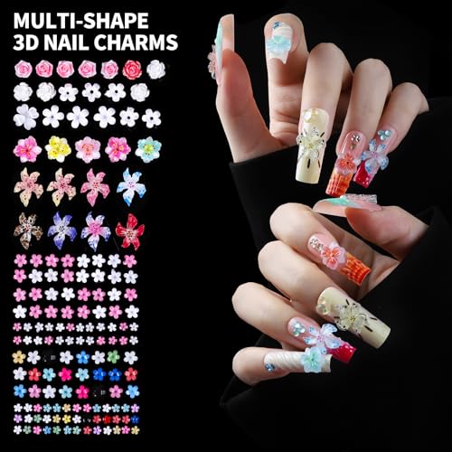 FAMDAMEI 24 Grid Nail Charms, Nail Art Kit with Multi Shapes Bedazzling Gems for Nails, Flatback AB Nail Rhinestones Nail Pearls, Y2K Cute Nail Charms, 3D Hawaii Flowers Nail Jewels for Nail Design - color: white pink flower/colorful bow/sequin/clear pear