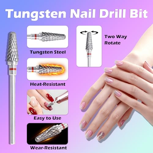 FANTEXY 3/32" Nail Drill Bit Professional Carbide Tungsten Drills Bit,Acrylic Nail Bits,Gel Polish Remover Drills Bits,Nails Drill Tips,Suitable for Manicure Pedicure Cuticle Gel Polishing,Fine-F