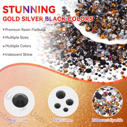 24 Grids Rhinestones Bedazzling Kit, Black Gold Silver Gems for Crafts DIY - color: S10