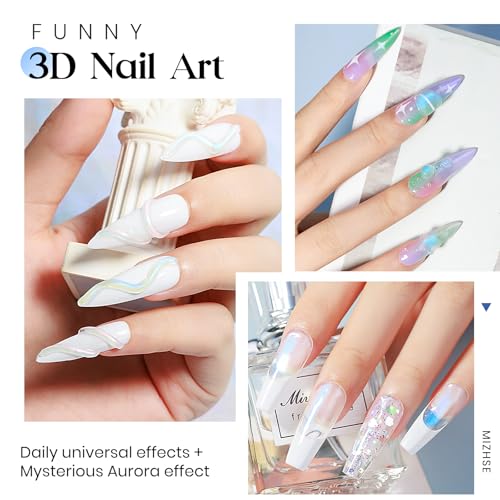 MIZHSE Non-Sticky Solid Builder Gel, Aurora Blue and Clear Sculpting Gel for Nails, Mermaid Pearl Building Carving Modeling Hard Extension 3D Nail Art Salon Home DIY - color: 15g Aurora Blue+Clear