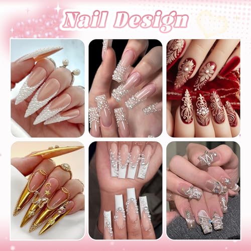 Silver Gold Nail Beads and Flatback Pearls for Nails Beige White Nail Pearl - color: 01 2 Boxes Nail Art Decos Set 1