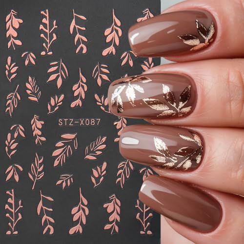 Leaf Nail Stickers, Rose Gold Nail Decals for Fall Nail Art, 4 Sheets - color: Multicolor-02