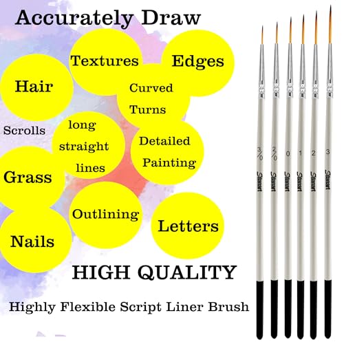 Sdanart Script Liner Paintbrush 6 PCS Highly Flexible Liner Brush