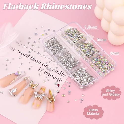 Nail Rhinestones Flatback Pearls Charms and Nail Beads for Nails with Glue - color: 14 2 Boxes Nail Art Decos Set 35+Glue